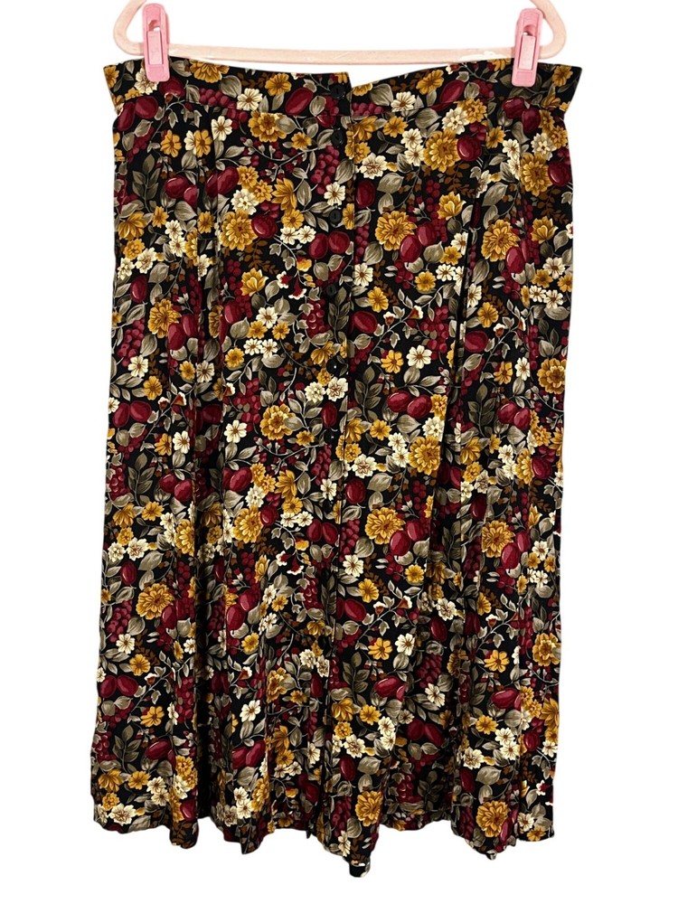 Colorful Floral Maxi Skirt Black 1X Boho Indie Folk Cottage Earthy Peasant Artsy