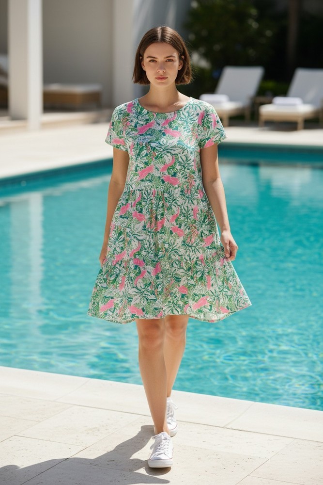 Lilly Pulitzer Girls Geanna Casual Swing Dress Vibrant Botanical Green L 8-10