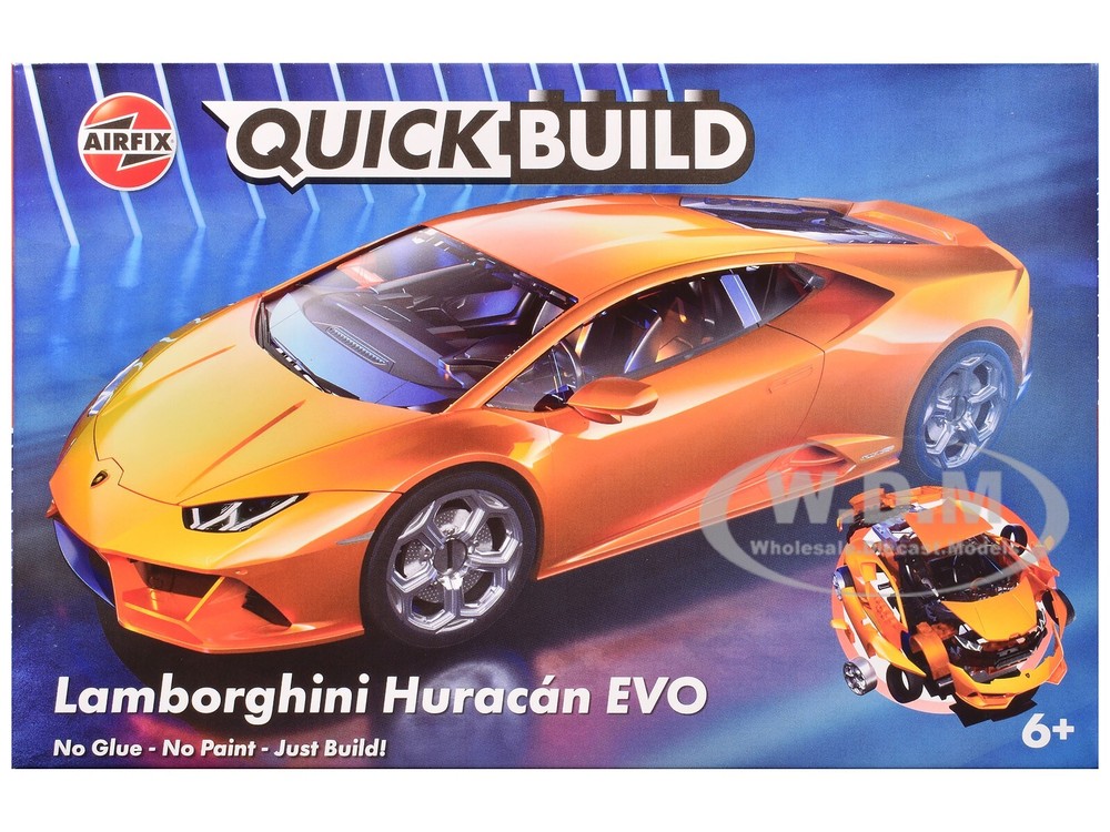 Lamborghini Huracan Evo Orange Snap-Together Model Kit by Airfix Quickbuild J6058