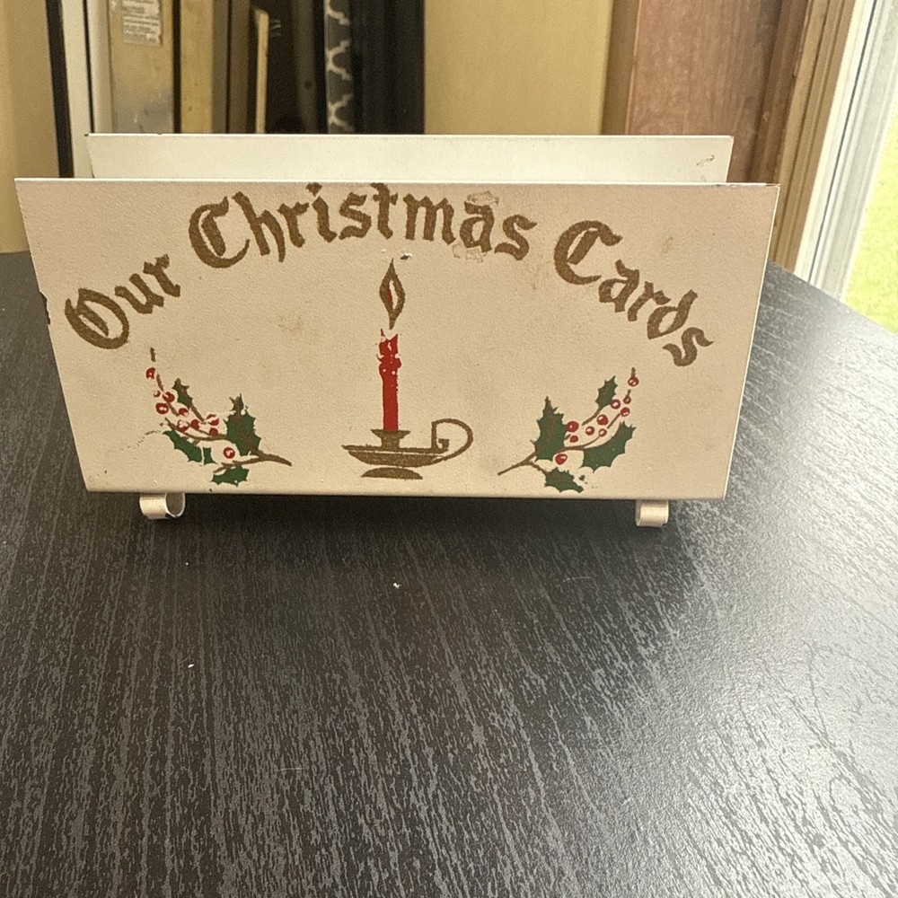 Greeting Christmas Card Holder, Metal Card Holder 1950-60s Vtg Christmas Decor