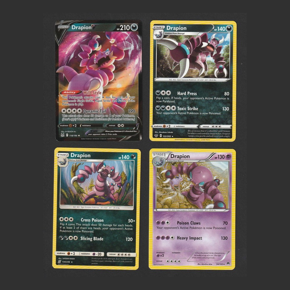 Drapion Pokemon Card Collection Set of 4 English Cards Holo V Rare