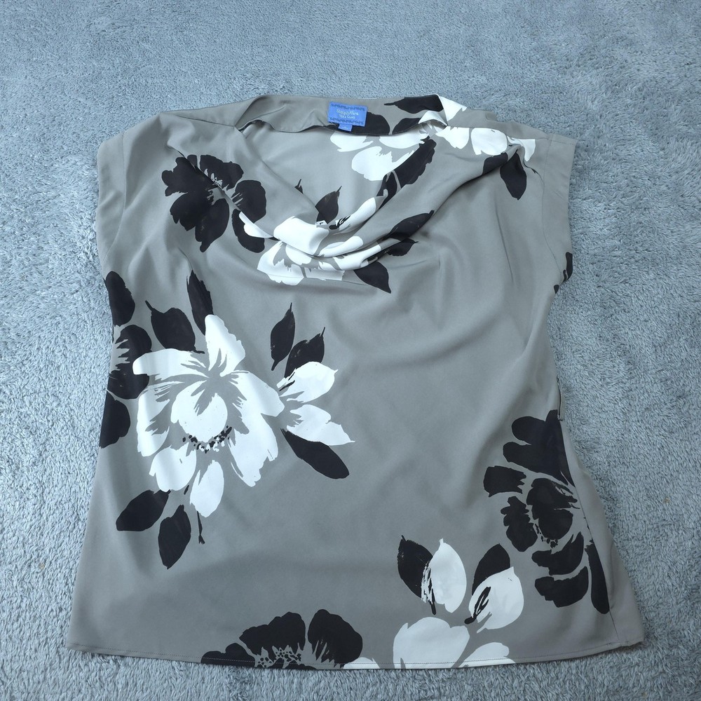 Simply Vera Vera Wang Shirt Womens Large Gray Cowl Neck Sleeveless Floral Print