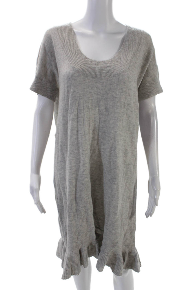 BCBGMAXAZRIA Womens Wool Short Sleeve Ruffle Trim Shift Dress Gray Size LFree Shipping in US $100+ Orders | $6.95 Orders Below