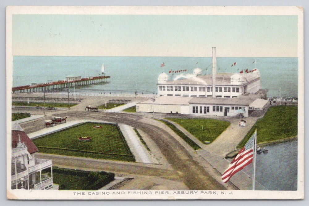 Asbury Park NJ Casino & Fishing Pier Photochrome Postcard c1910 Union News