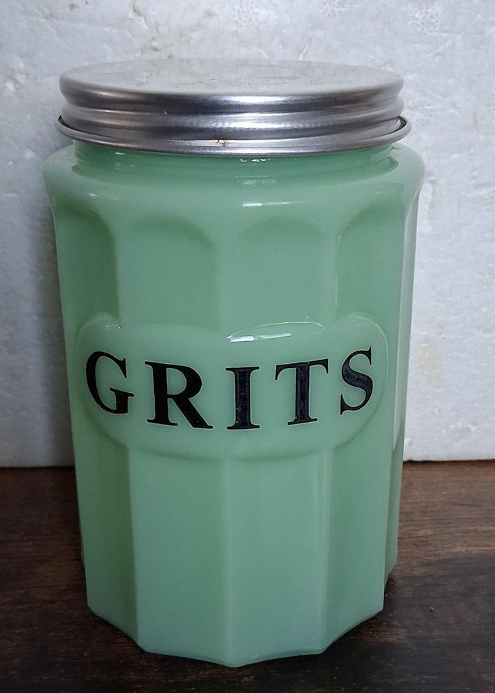 GRITS JADEITE GREEN GLASS  KITCHEN CANISTER  5
