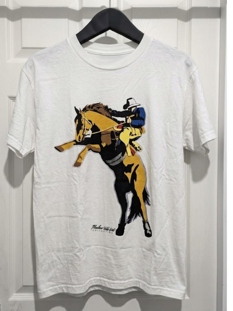 Vintage Marlboro Wild West Collection T-Shirt Cowboy Rodeo Bucking Bronco White