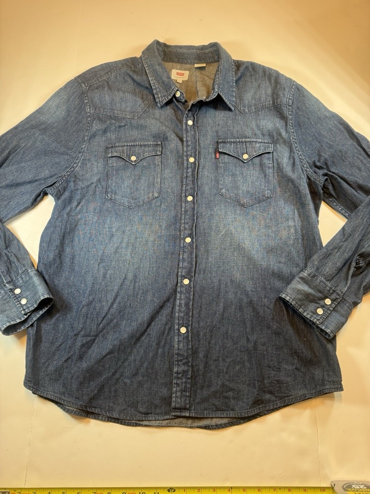 Levi's Men's XXL Denim Western Shirt Snap Front Long Sleeve Pearl Snap Blue