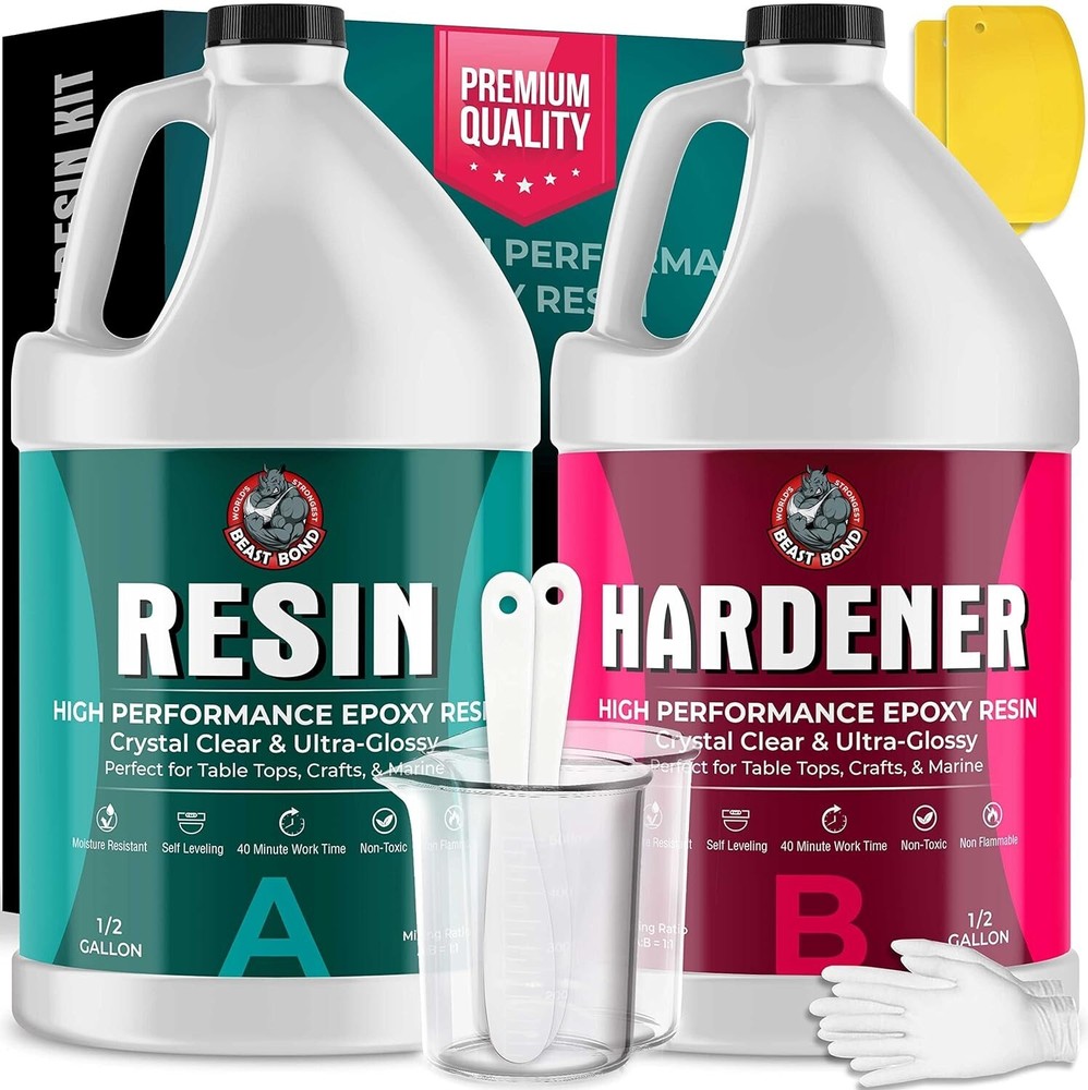 Crystal Clear Self-Leveling Epoxy Resin 1 Gallon Kit - UV & Impact Resistant