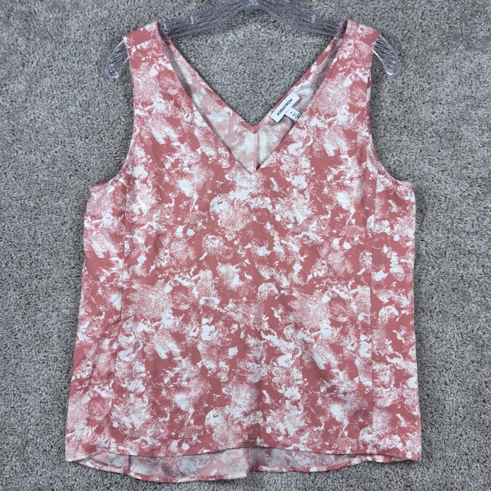Nordstrom Pink White Abstract Marbled V-Neck Sleeveless Tank Top Blouse Medium