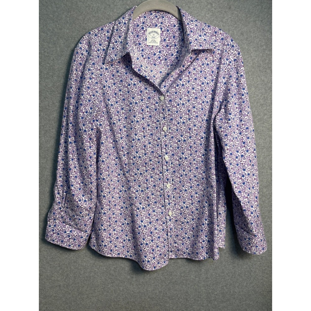 Brooks Brothers Floral Button Up Shirt Women's 12 Purple Liberty Style Cotton
