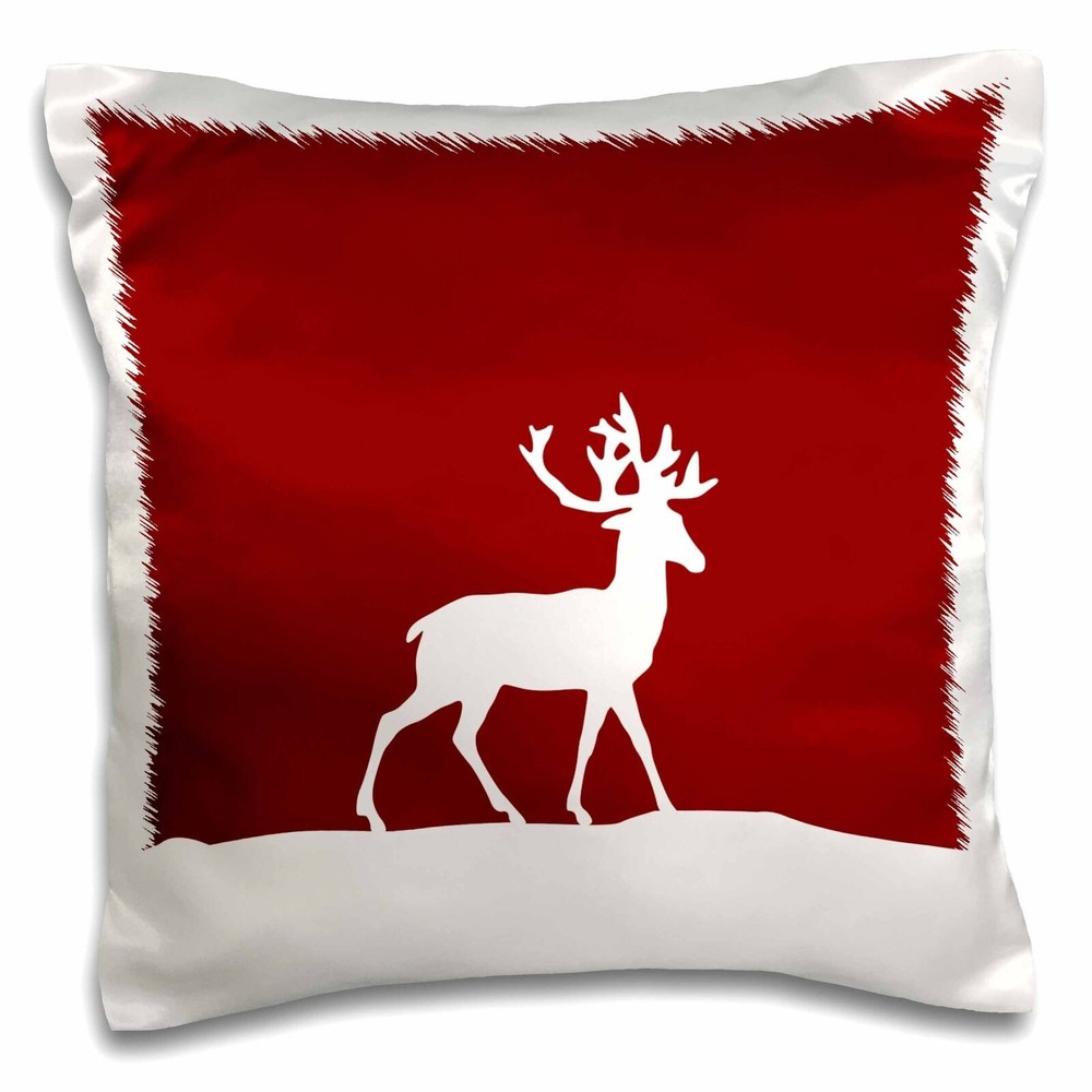 3dRose Red reindeer in the snow - stylish white deer with antlers silhouette - W