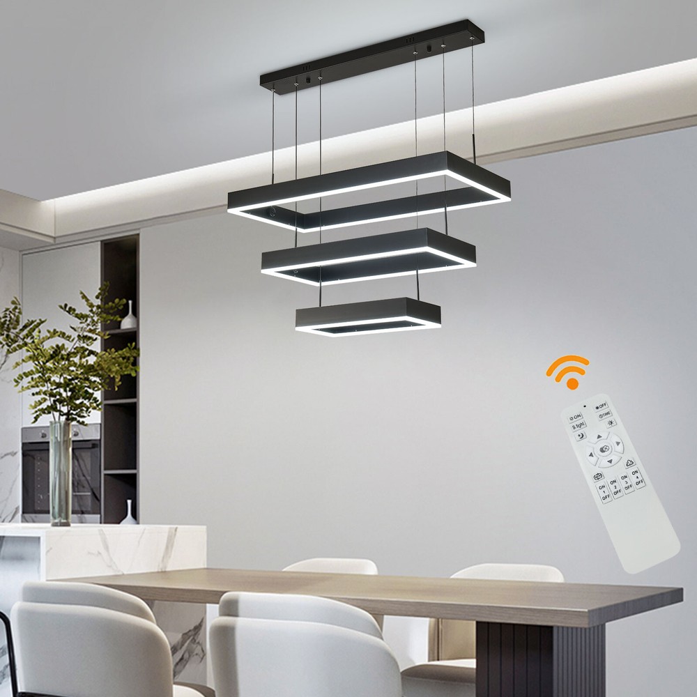 Modern LED Chandelier Hanging Pendant Lamp Dimmable Ceiling Light W/Remote