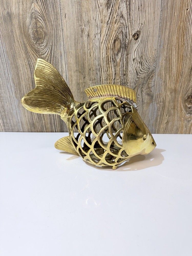 Vintage Large Brass Koi Fish Candle Holder