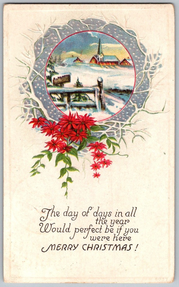 Antique Postcard Poinsettia Village Church Scene Spring Lake, NJ 1910s