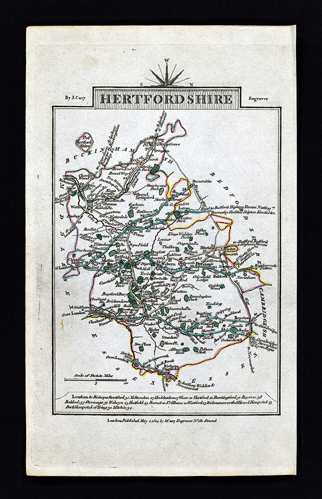 1814 John Cary Road Map Hertfordshire Hertford Albans Ware Hitchun England UK