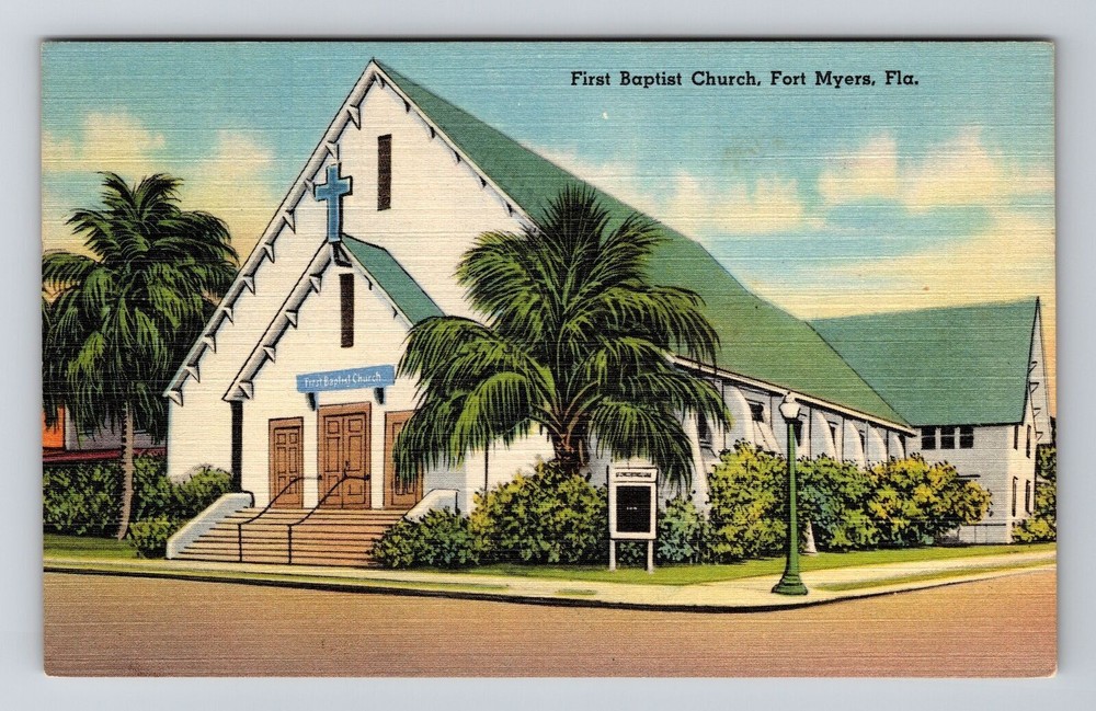 Fort Myers FL-Florida, First Baptist Church, Vintage Postcard