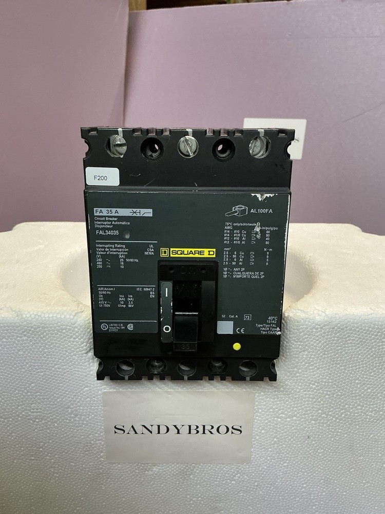 SQUARE D - FAL34035 - 480 VOLT - 35 AMP - 3 POLE CIRCUIT BREAKER Small Chip.