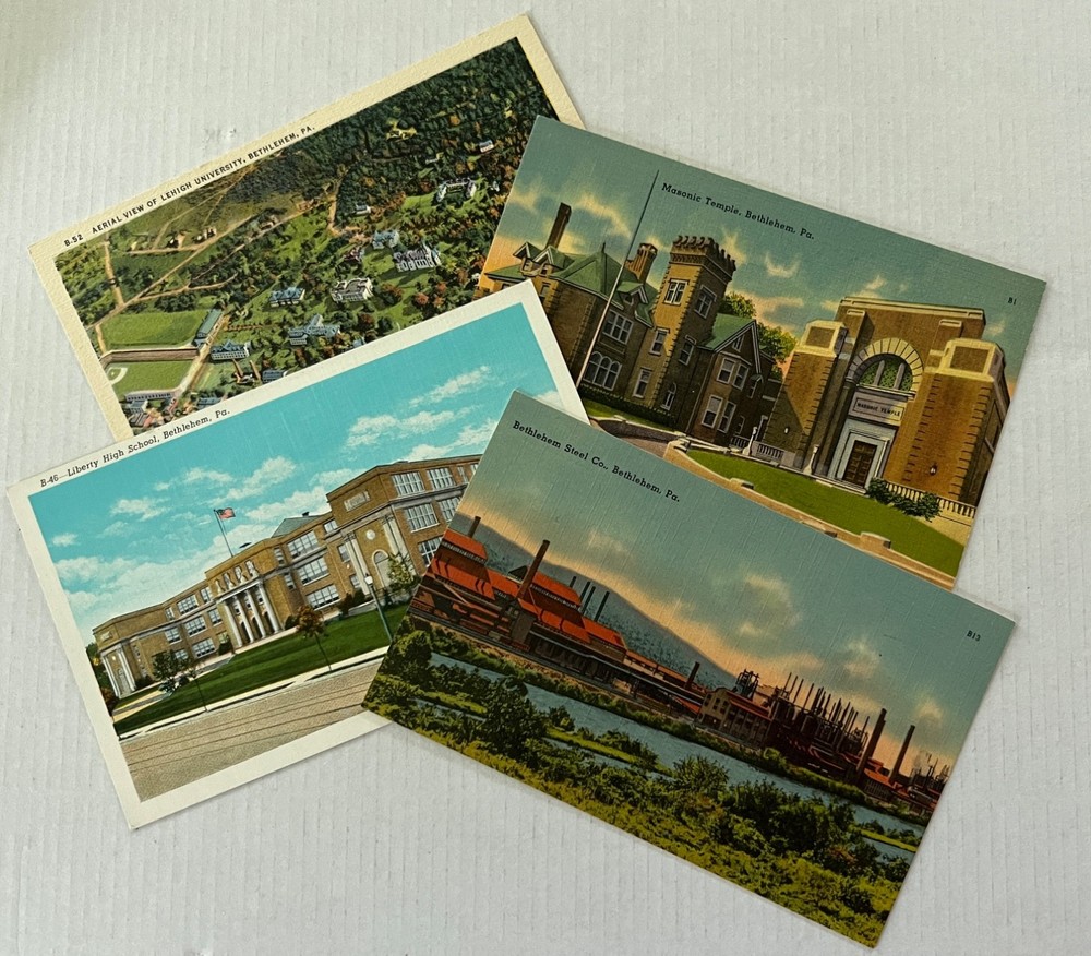 Bethlehem PA-Pennsylvania Lot of 4 Vintage Linen Unposted Postcards
