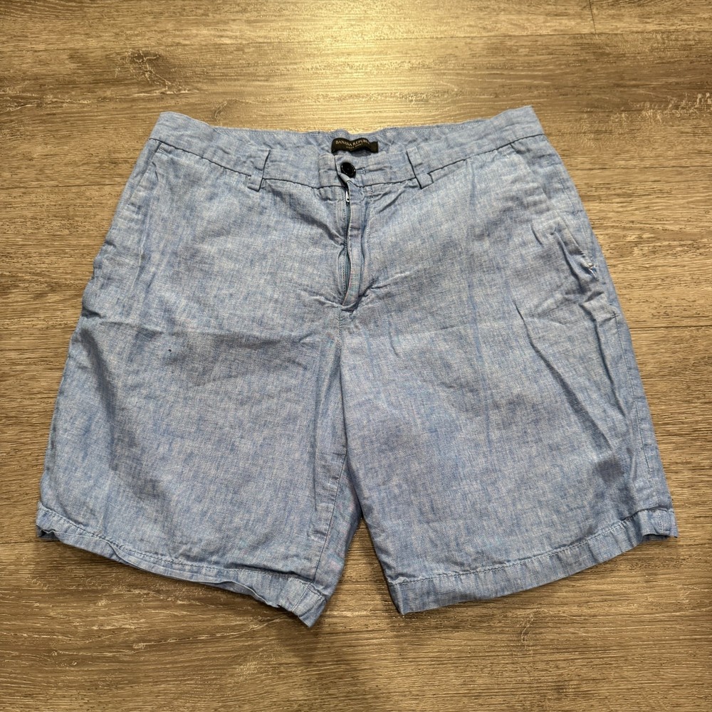 Banana Republic Shorts Mens 32 Blue Aiden Linen Lightweight Casual 8