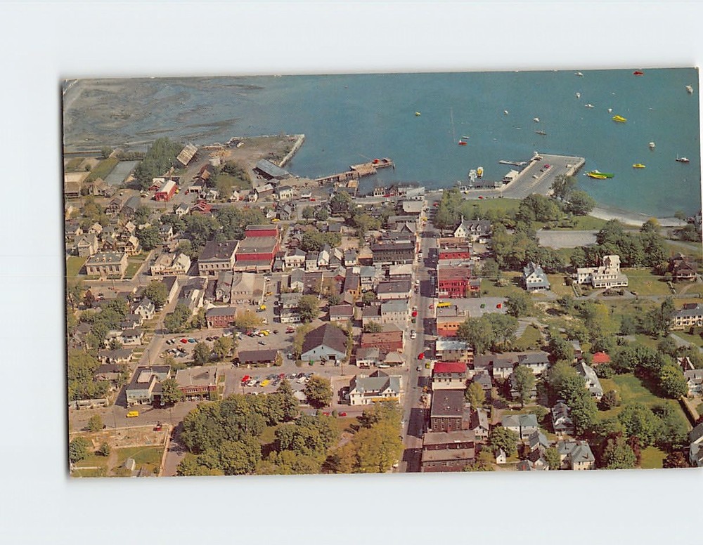 Postcard Aerial View Of Bar Harbor And Frenchmans Bay Mt. Desert Island ME USA