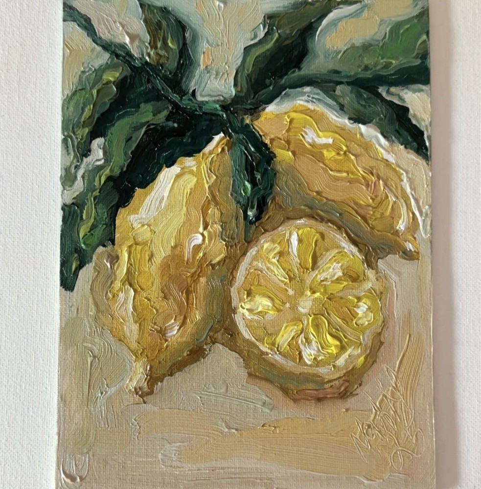 Original Still Life Impressionist Oil Painting Lemons Fruit Art Canvas