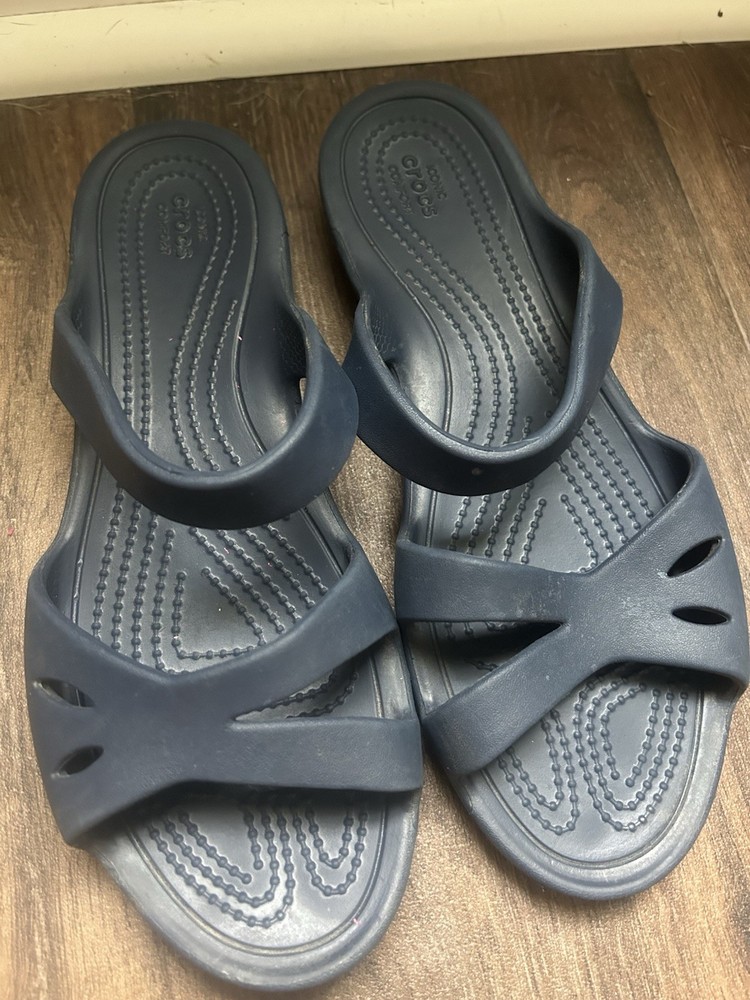 Crocs Kelli Iconic Strappy Slides Sandals navy blue  Women's Size 9 us