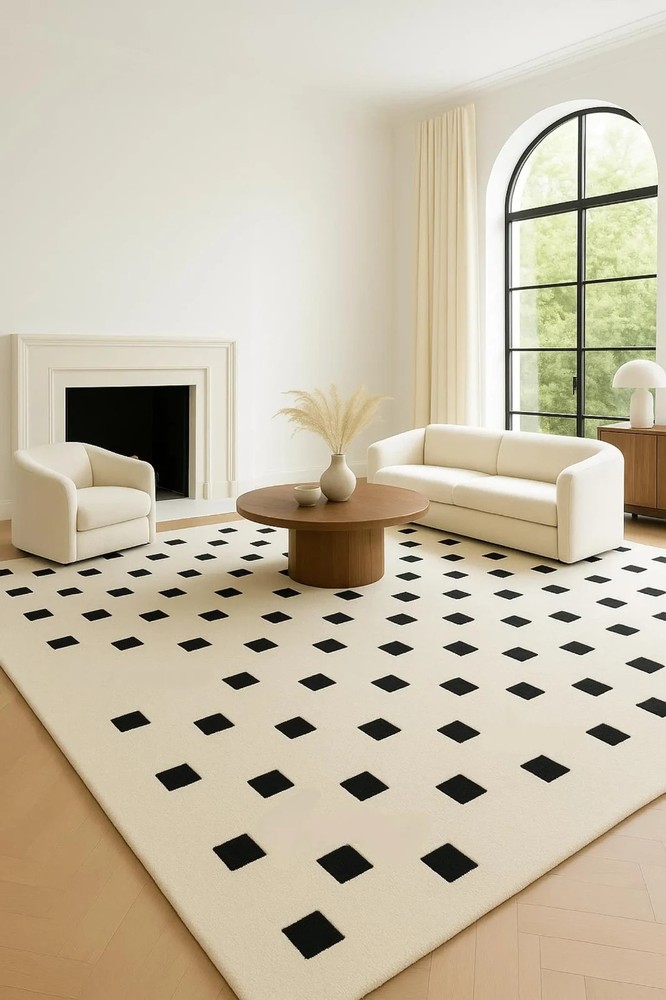 Geometric Wool Rug | Hand-Tufted Cream & Black Area Carpet