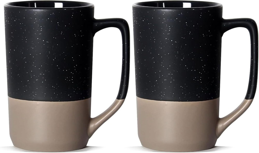 16 OZ Speckled Large Coffee Mugs Set of 2 Tall Ceramic Tea Cups with Handle B...