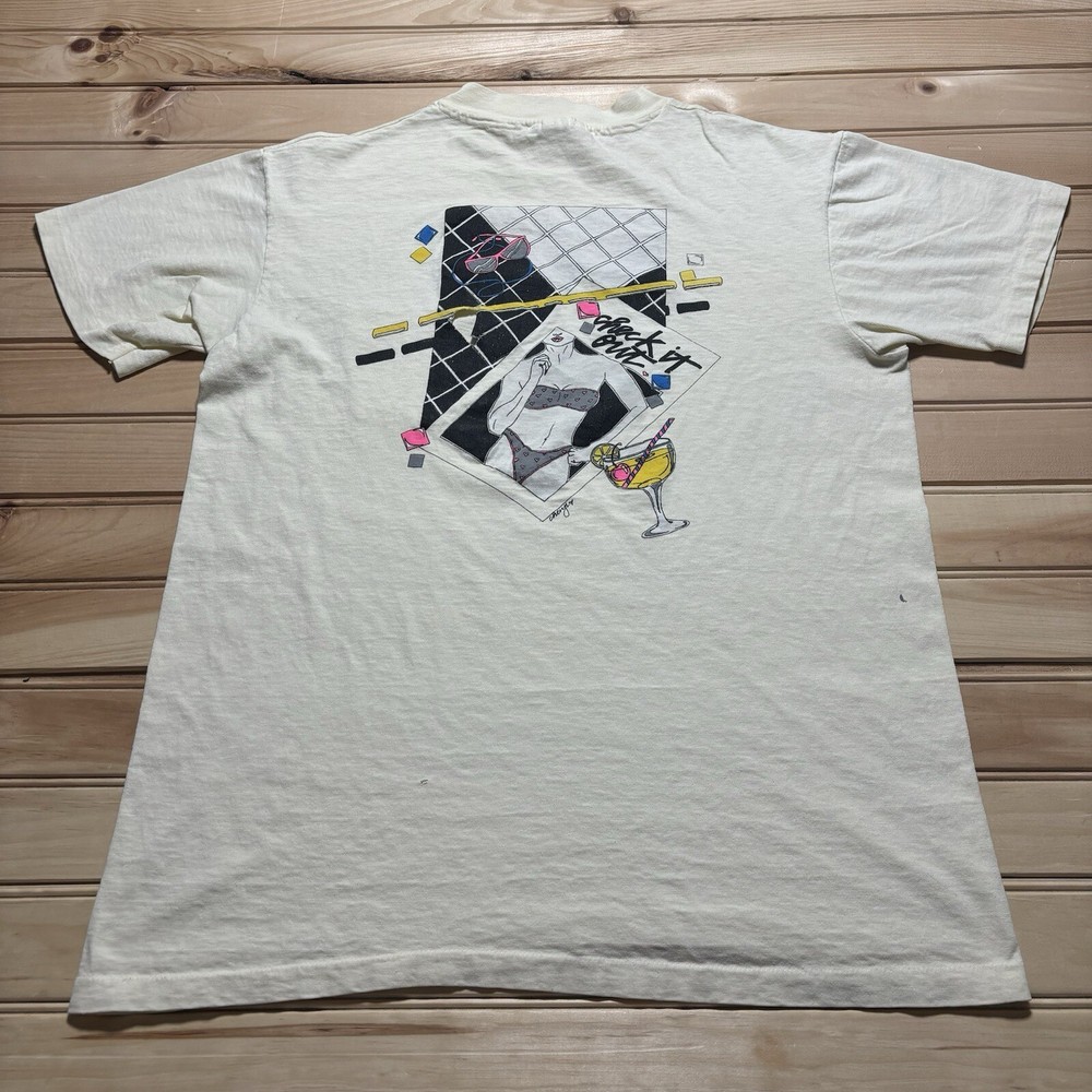 Vintage 90s Freestyle Hawaii Anything Goes Bikini Abstract Art Shirt Size Large