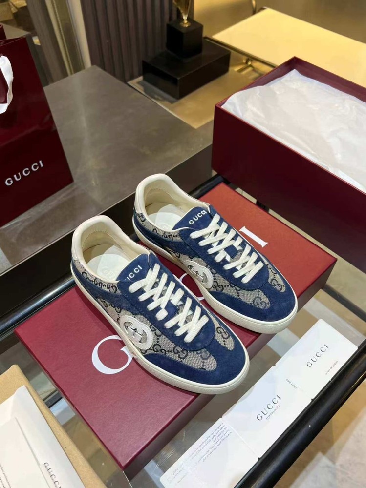 Gucci Lido ' Blue ' Suede Low-Top Fashion Casual Men's