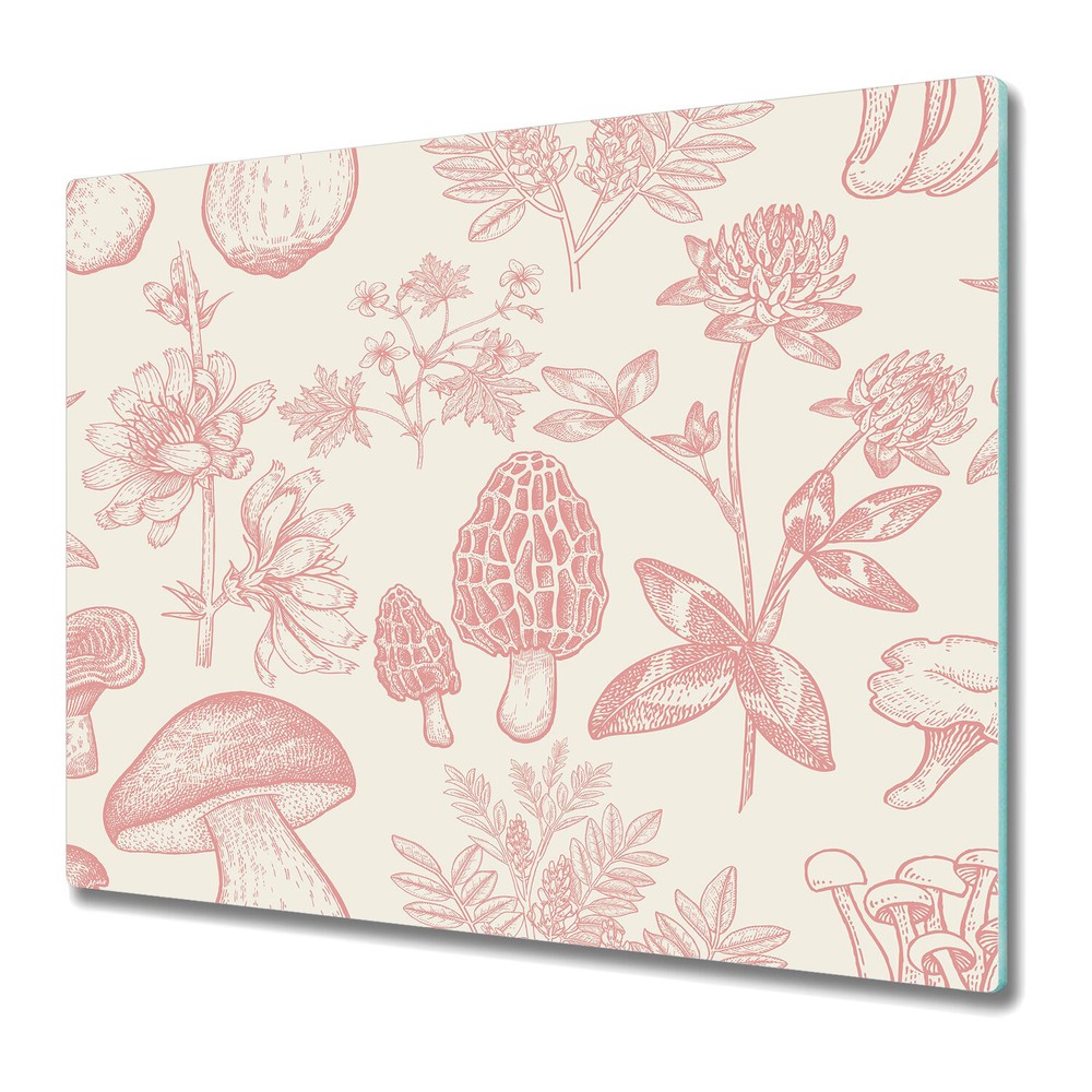 Tempered Glass Worktop Saver Forest plants pink and beige 60x52