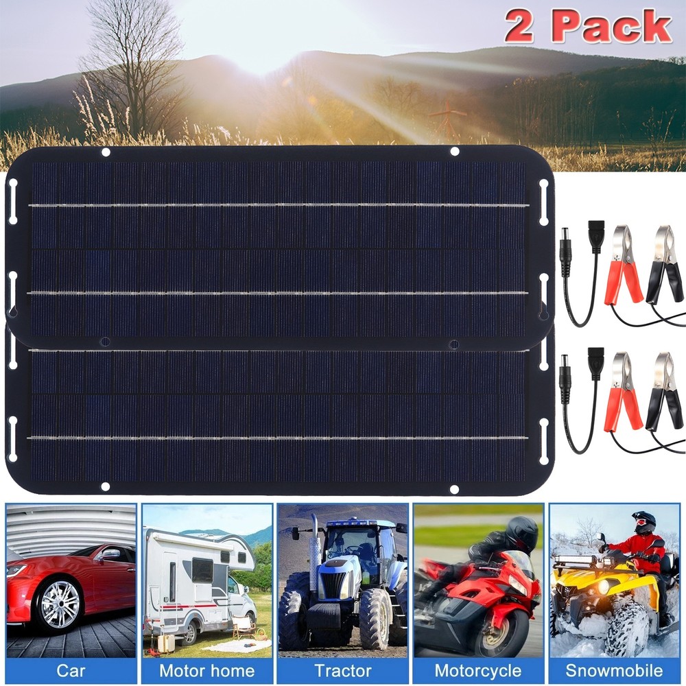 2Pack Solar Panel Waterproof 12V 30W Trickle Charger Battery Charger Kit for Car