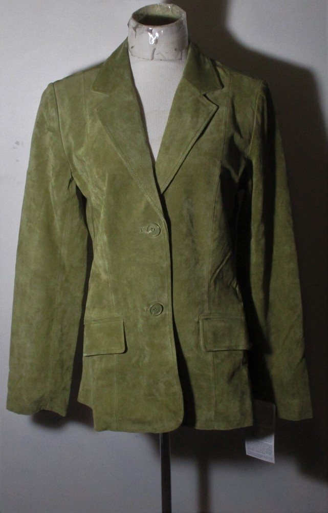 CHADWICKS Green 100% Leather Button Jacket Size 10T NWT