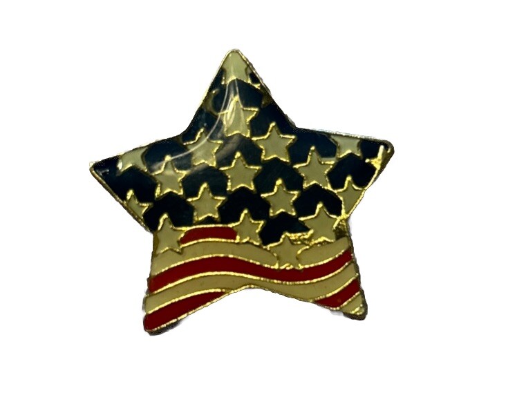 Vintage USA Star Shaped American Flag Gold Tone Enamel Patriotic Lapel Hat Pin