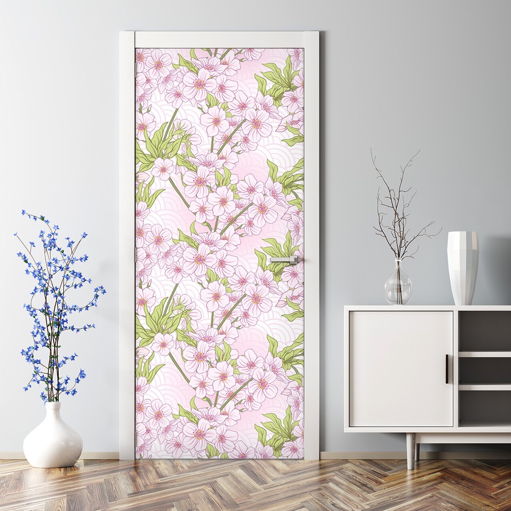 Cherry Blossom Pink Floral Bubble Free Wallpaper Door Decal