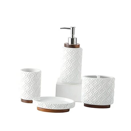 4-Piece Ceramic Bathroom Set with Toothbrush Holder & Soap Dispenser