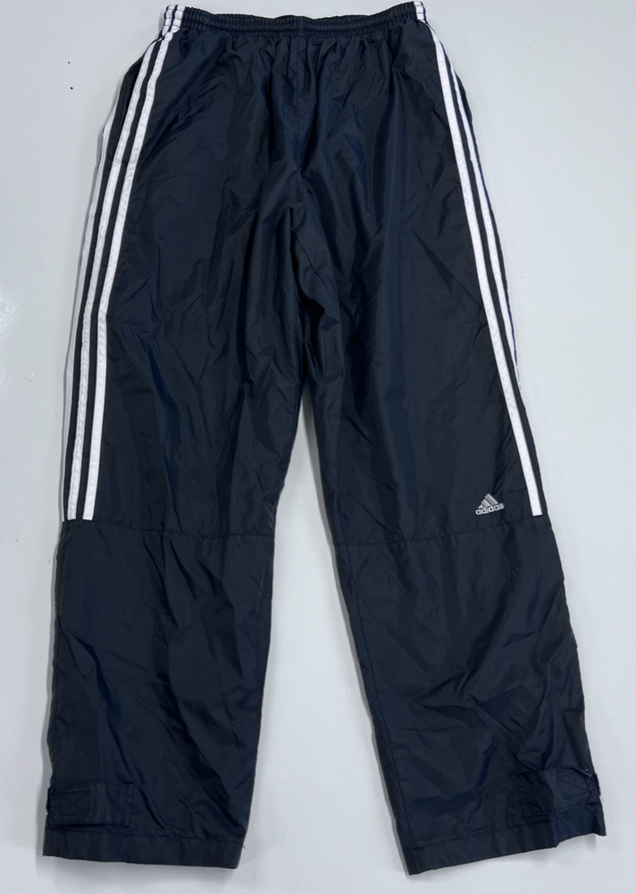 Adidas Nylon Track Pants Mens M Black White 3 Stripe Y2K Windbreaker Soccer