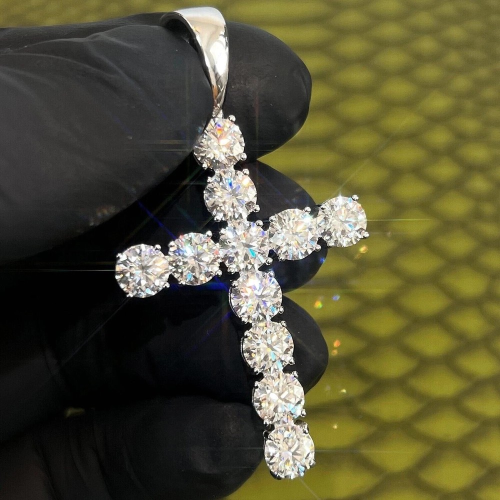 3.00Ct Lab Created Diamond Round Men's Cross Pendant 14K White Gold Plated
