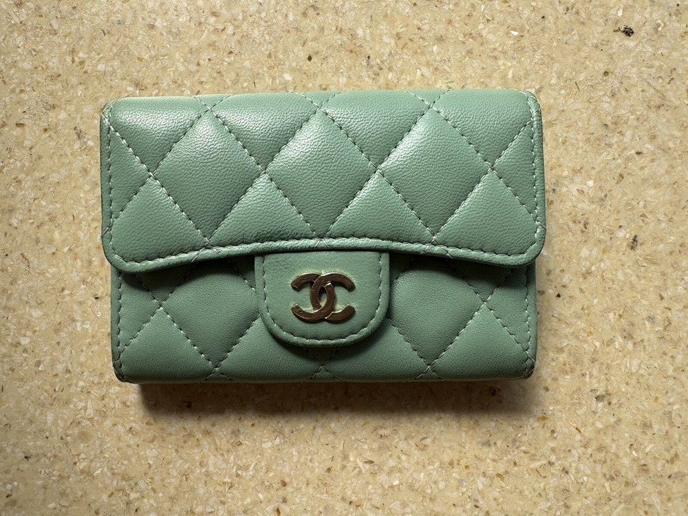 Chanel Green Lambskin Classic Wallet with CC Logo