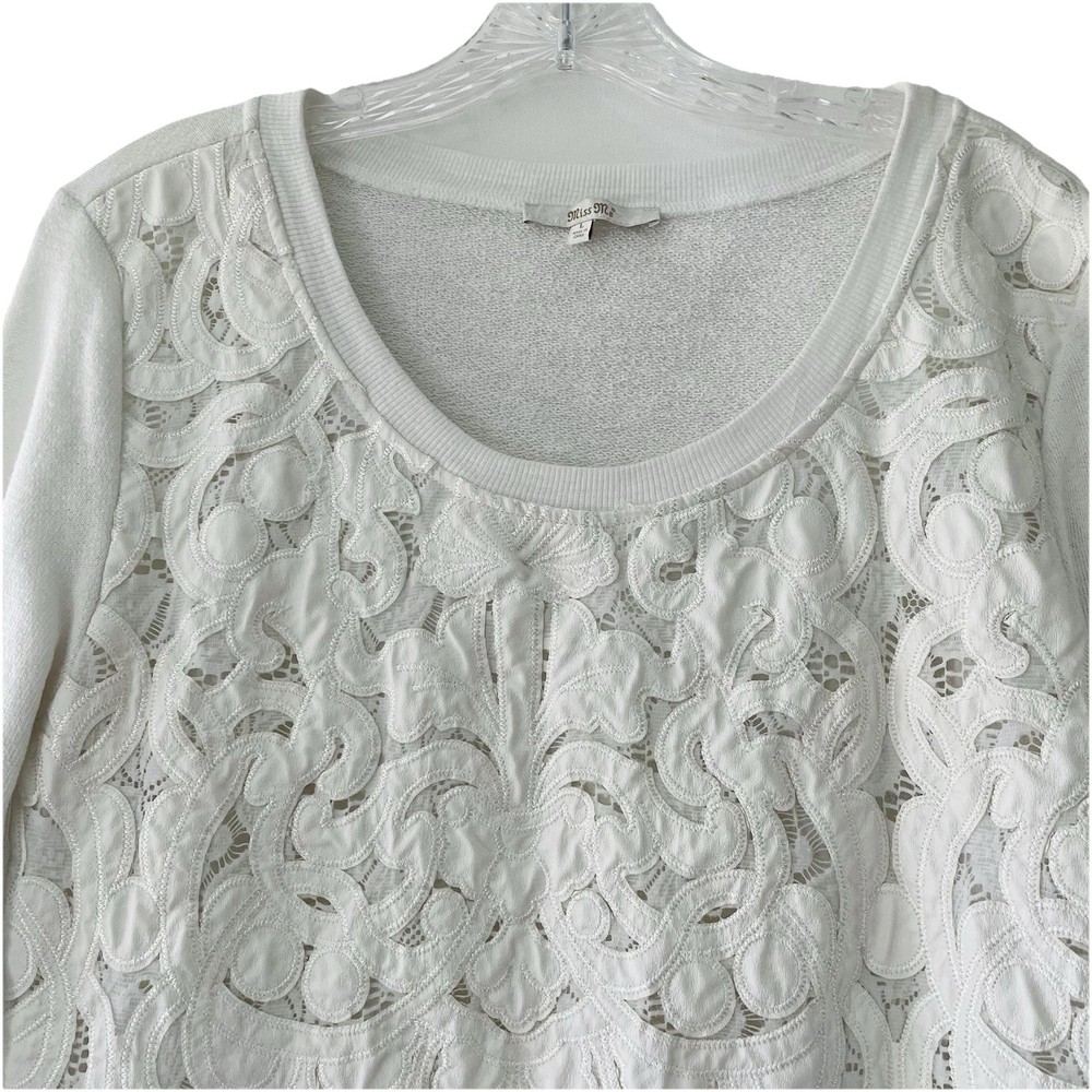Miss Me Women’s Size Large Ivory/White Tonal Lace Pullover Jersey Top Shirt Boho