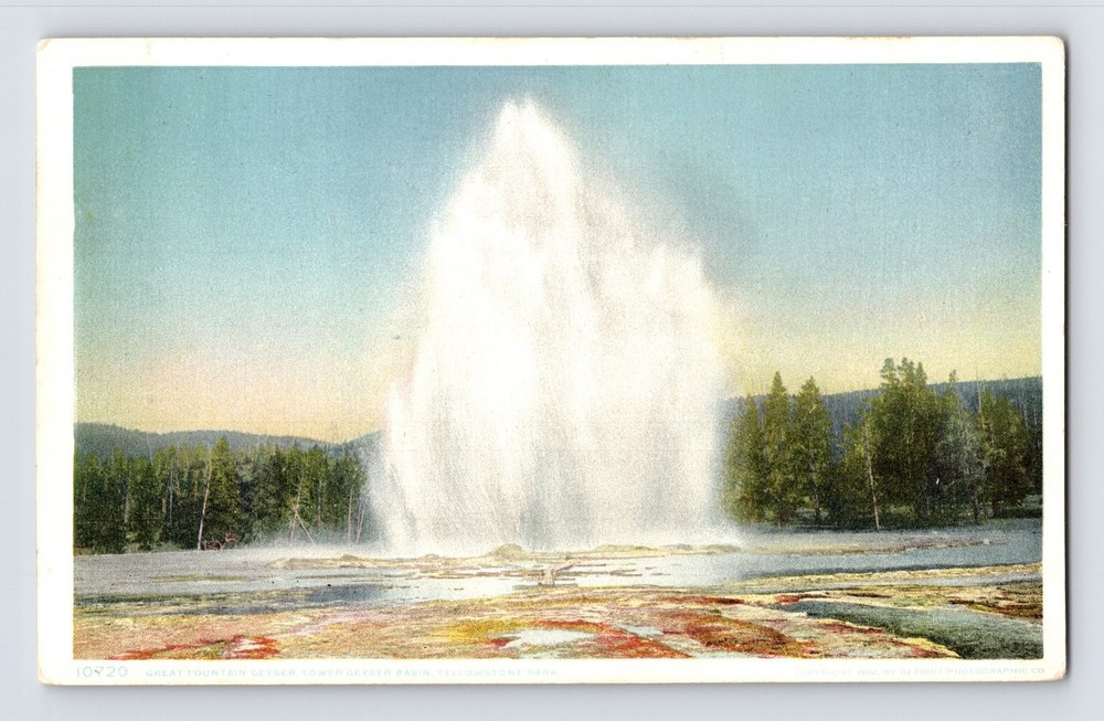 Vintage 1902 Great Fountain Geyser Yellowstone Park Lithograph Postcard