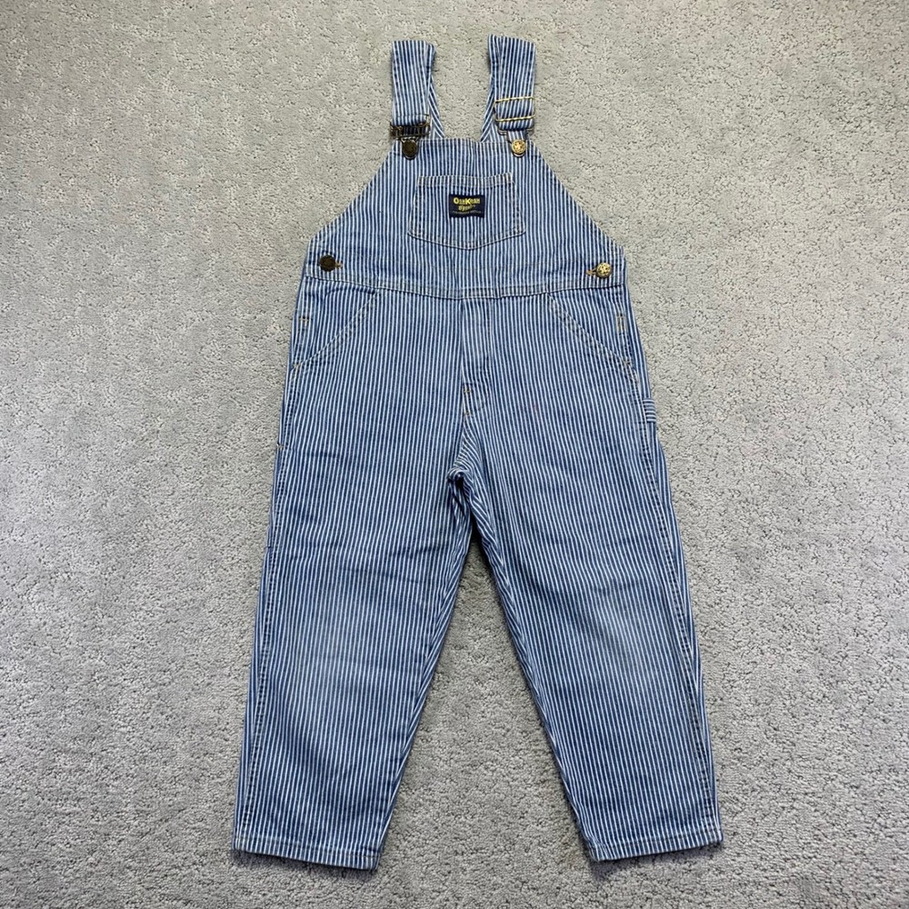 Vintage OshKosh B'gosh Vestback Overalls Size 4 Denim Blue Pintripe Bib USA