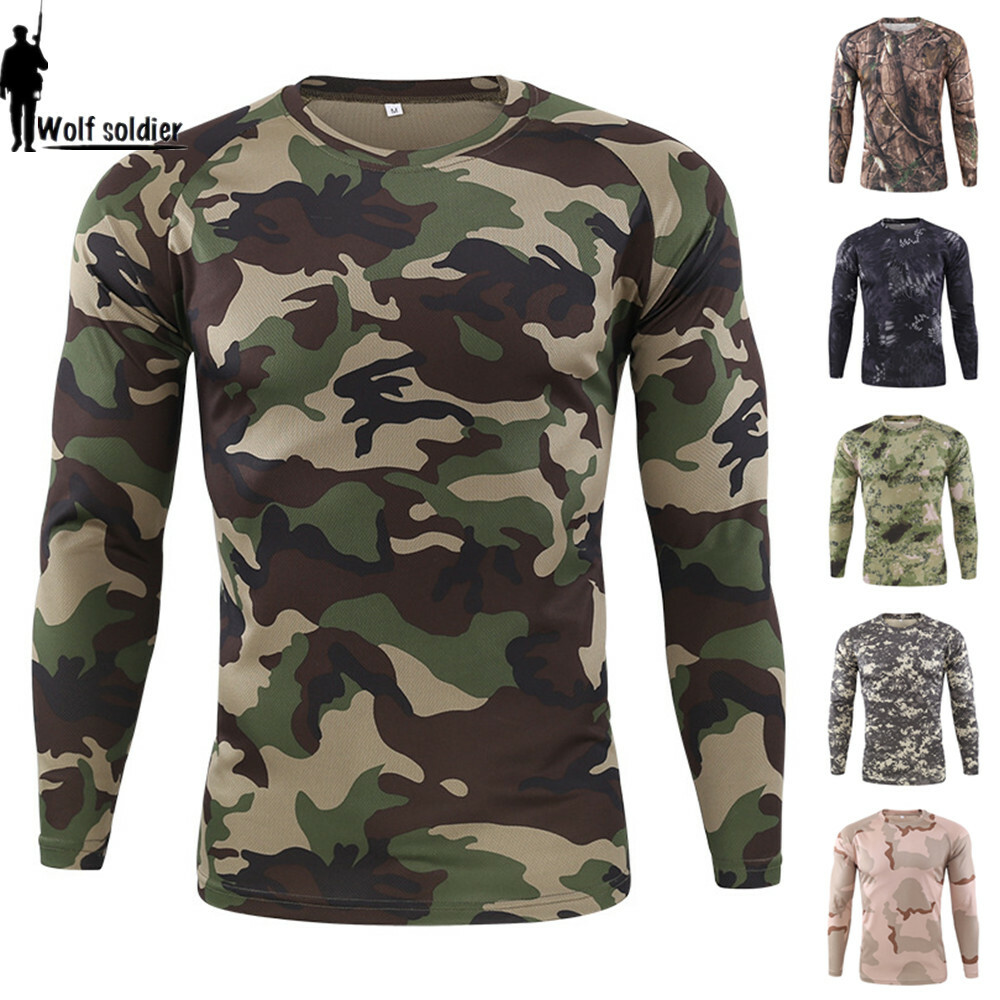 ESDY Mens Combat T-shirt Long Sleeve Camouflage Army Tactical Military Casual