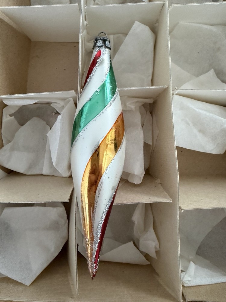 Vintage Glass Candy Stripe Poland Christmas Ornament ( No Box )