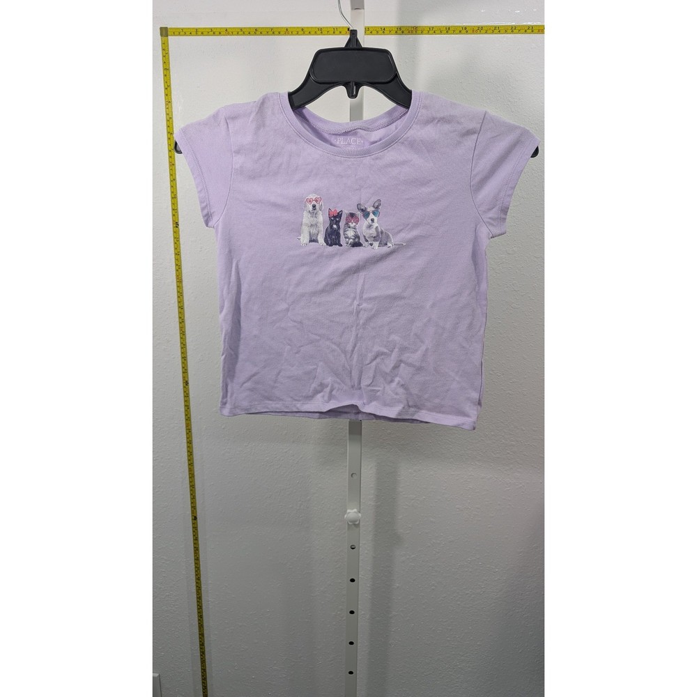 The Childrens Place Girls Purple Graphic Tee Dogs Cats Sunglasses Size XXL 16