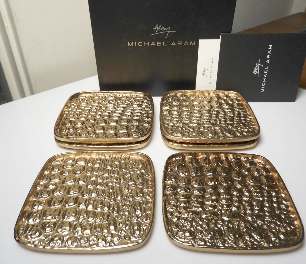 Michael ARAM - Gold SAFARI Coaster Set, Set of 6, NEW in BOX