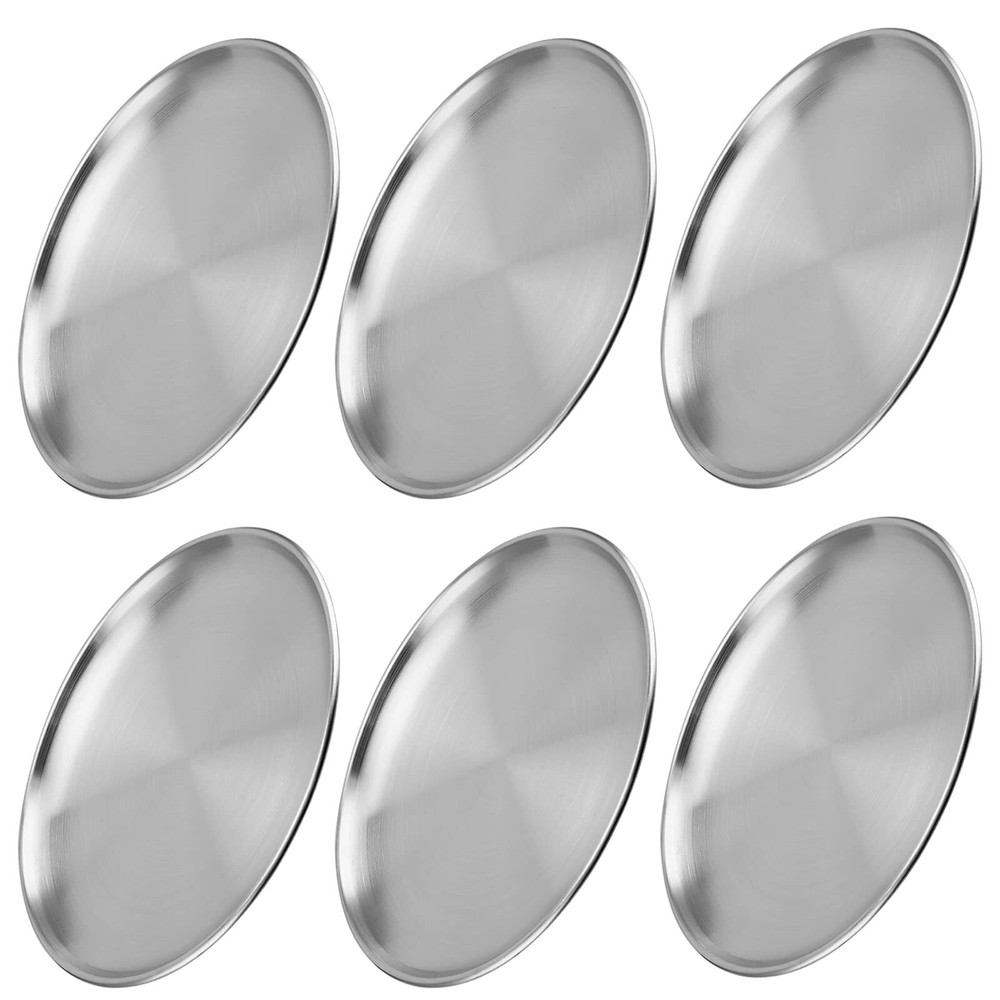 NINGWAAN 6 Pack 12 Inch Stainless Steel Dinner Plates Double Layer Round Met
