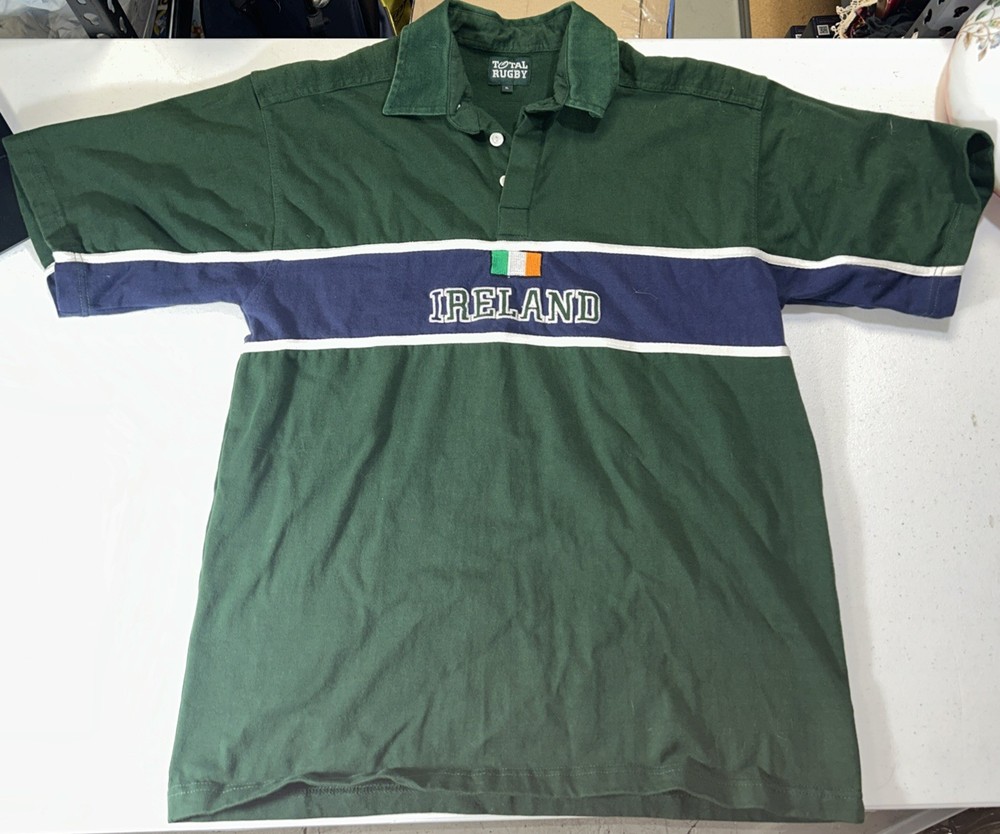 Vintage Total Rugby Ireland Polo Mens X-Large Green Rugby 90s Shirt Jersey