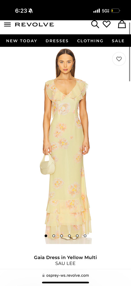 Sau Lee Gaia Ruffle Maxi dress- yellow and pink floor length, backless gown
