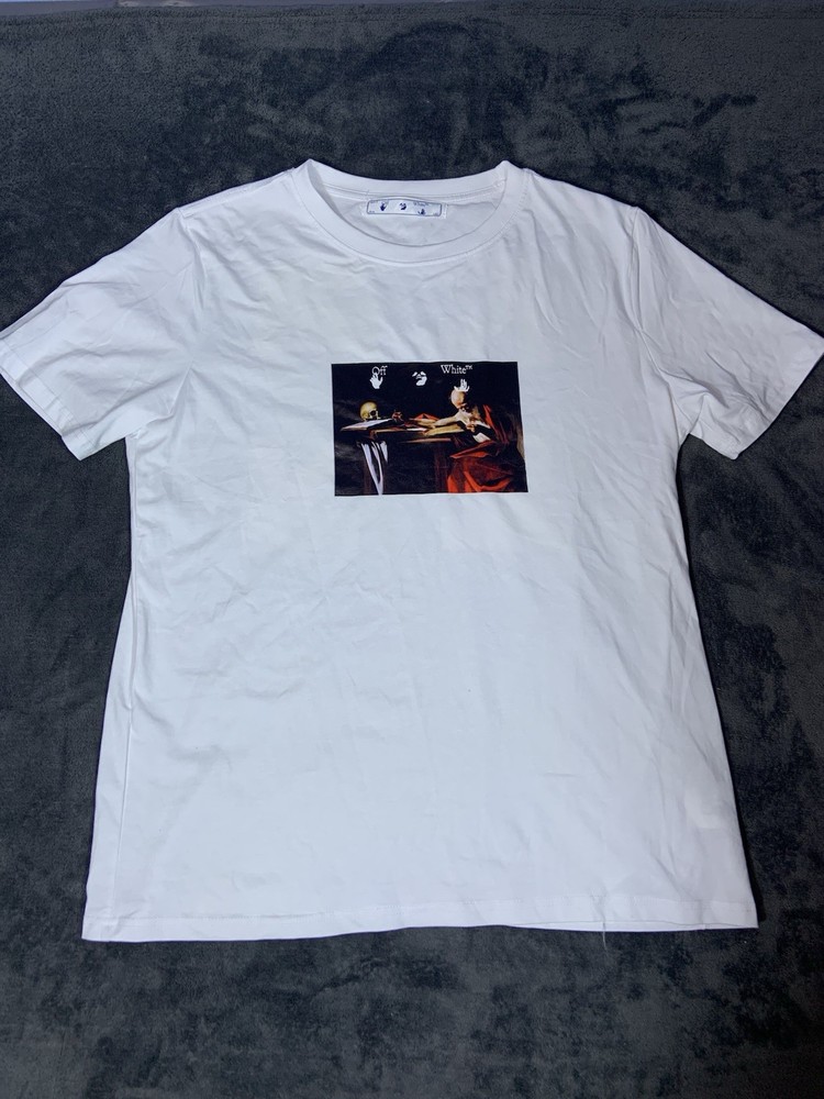 OFF White Caravaggio White T-Shirt Men’s Size Large Authentic Double Sided